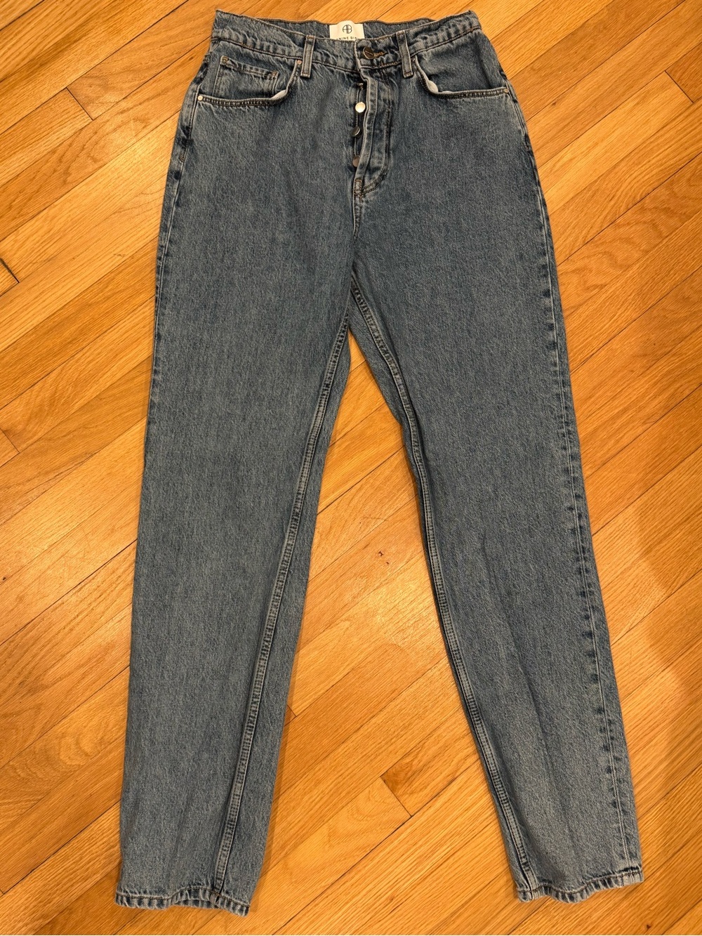 Anine Bing High-Rise Straight Jeans in Medium Blue Wash